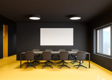 Black and yellow meeting room, horizontal poster