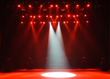 Free stage with lights, lighting devices.